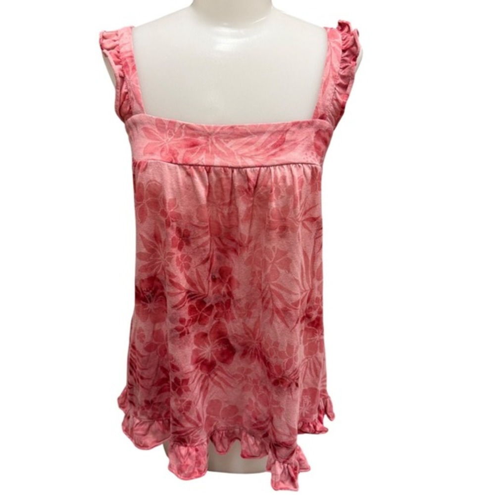 Daytrip Women's Size L Baby Doll Pink Floral‎ Smocked Ruffle Tank Top